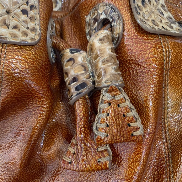 Carlos Falchi Fatto A Mano Python Trim Patent Bag - Picture 4 of 8